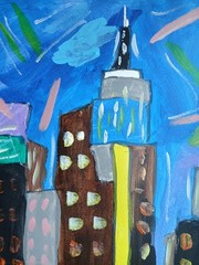 Abstract 11 x 14 Original Colorful Cityscape Hand Made Acrylic Art Painting
