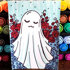 ACEO Original Art Card Roses Ghost Banshee Spirit OOAK Haunted Graveyard