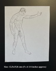 Lot of 3 male figure Studies, ink drawings, vintage, nude, gay int