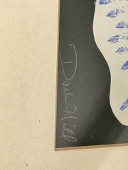 VTG Modern Abstract MCM Signed D Hill 9.75”T 11.75”W Framed Black White Blue