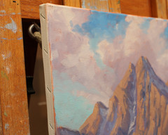 JEFF LOVE Art Original Oil Painting Alpine Snowy Mountain Ridge Clouds Landscape