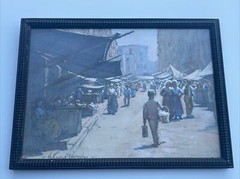 HERBERT FARNUM PAINTING ANTIQUE FINEST STREET MARKET LISTED FAMOUS RHODE ISLAND