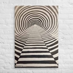 Tunnel of Illusion – Framed Original Painting, Optical Illusion Monochrome, by E