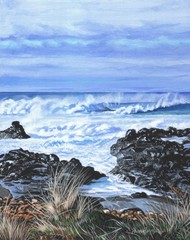 Original Oregon Coast Seascape Painting Pacific Shore 10×8 Parry Johnson