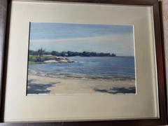 Vintage „Coastal Seascape Landscape“ Mixed Media Painting on Paper Framed Art