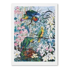 John Powell,Parrots & Hibiscus Ltd Edition Serigraph,AP #26/44 Hand Signed/ LOA