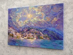 Amalfi coast Original Oil Painting Impasto Italian Seascape by S Chernyakovsky