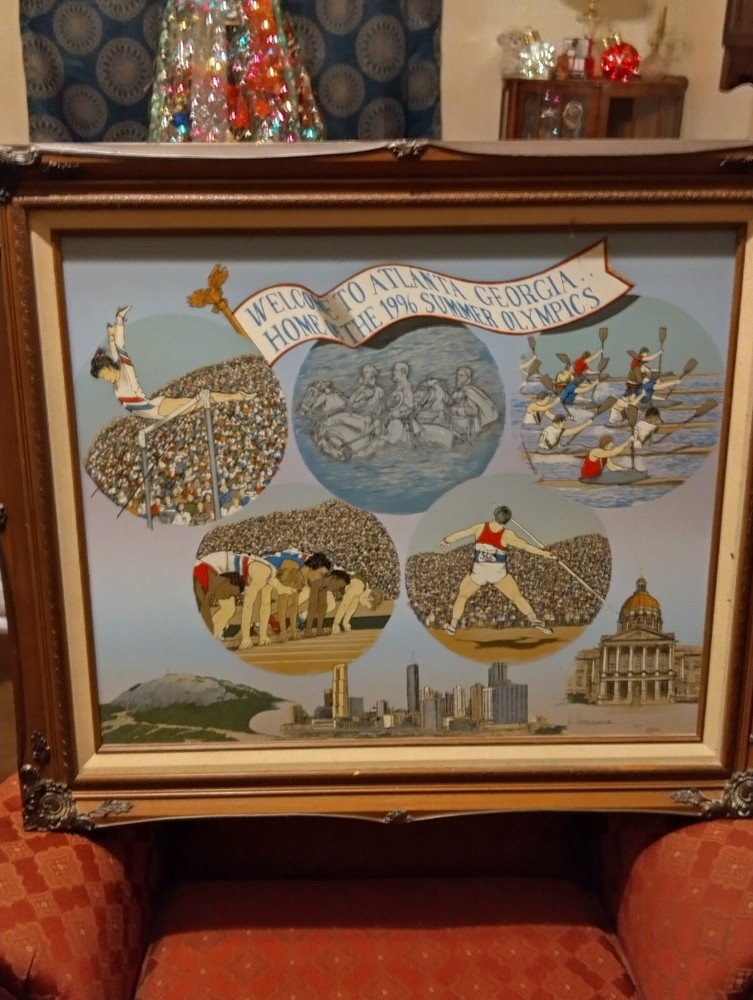 H. Hargrove Oil Painting 1996 Summer Olympics with Nice Frame