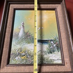 Vintage Original Oil Painting Canvas Framed SeagullGirl Seashore J.Fenton 13”x11