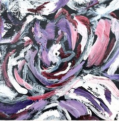 Original Impasto Rose Painting Textured Purple Pink Abstract Floral Art 6×6