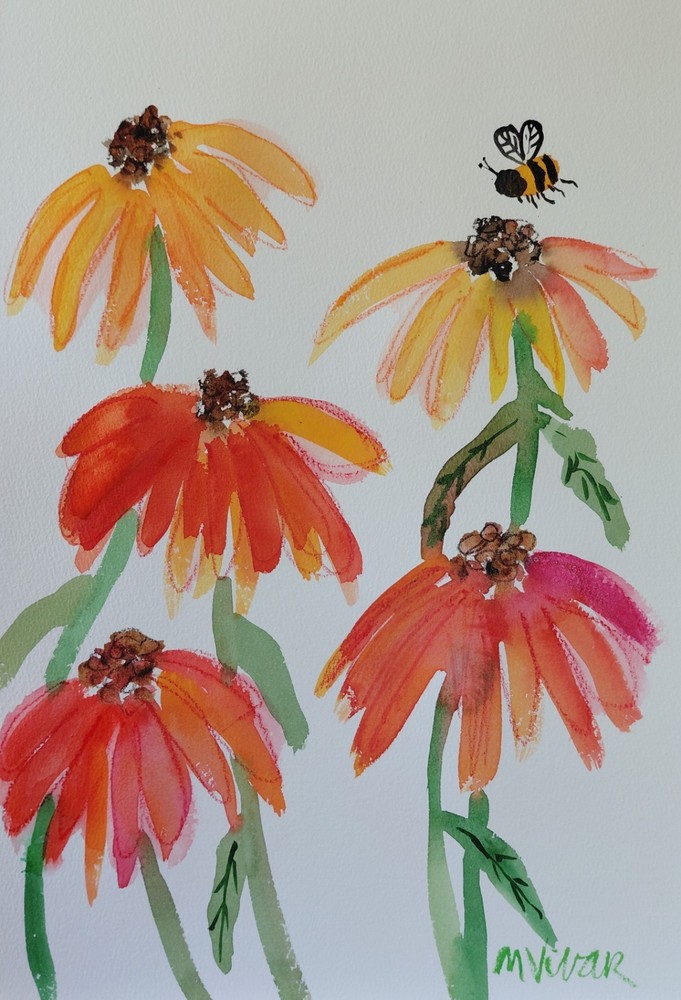 MONA VIVAR 15 x 10.2 Abstract Floral Art on Paper – Colorful Modern Design