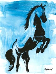 9×12 Original Rearing Horse Painting Blue Stallion Acrylic Western Art by Jim