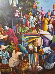 Monumental Ulysse Eddy Oil Painting 2003 Large Market Scene Figures Canvas 60in