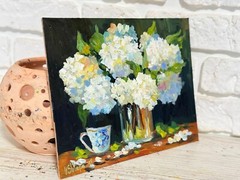 Hydrangea Floral Original Oil Painting Art Impasto Flower Still Life 8×10 in