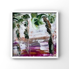 Secret Palms of Hana, Hawaii – Maui Island Diptych, Original Oil Painting Framed