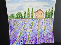 One Of A Kind – COLORFUL PRETTY LAVENDER FIELDS LANDSCAPE Watercolor Painting