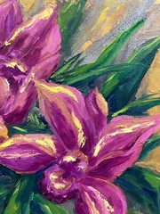 Original Oil Painting Art Decor Orchids Floral Collectible unframed 12 x 12