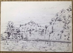 Vintage Painting India Modern Art Realism Ink J Arnold Martin Corbett River