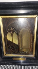 Antique Signed Painting. Genre scene. Oil painting on wood panel. XIX