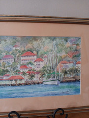 Framed Signed E. Castelli Island Seascape Watercolor Painting 19.5″ x 15″
