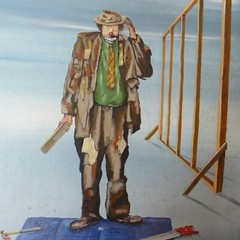 Jon Helland Painting 24×30 Clown Carpenter Blue Sky Rags READ DESCRIPTION OFFER