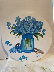 10″ Original Acrylic Painting on Canvas……“Forget-me-nots in Blue Jar“