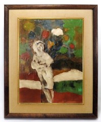 CHARLES SHANAHAN (AMERICAN) SIGNED MODERN FIG ACRYLIC ON PAPER, TITLED ‚SPRING‘