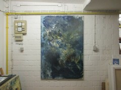 xxl oil painting blue spatulated orig sign ZM abstract blue 155×95 stretched canvas