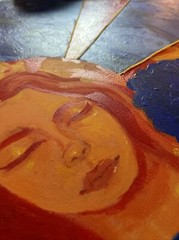 large original gouache Embroidery Mixed Media Painting on canvas signed
