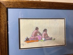 Gibbs 1984 „Two Figures On Beach“ Pastel Painting – Signed And Framed