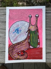 ACEO Original Actually Handmade Acrylic Cute Snail Planet Space Trading Art Card