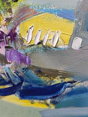 Abstract oil painting 8″x8″ Contemporary art, Angel, Gray, Blue, Yellow, Impasto