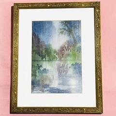 Roxanne Tobaison Embellished Watercolor Landscape Signed Original Art 10×7