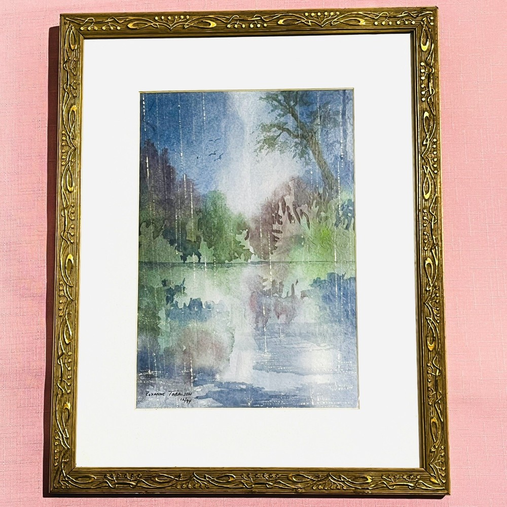 Roxanne Tobaison Embellished Watercolor Landscape Signed Original Art 10×7