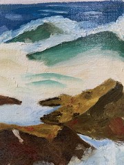 Vintage M. Dumont (Marcel Dumont?) Oil Painting Ocean Waves On Rocks Nautical
