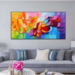Hand Painted Blue Abstract Wall Art Oil Painting On Canvas Home Decoration 3D