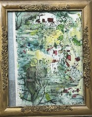 Vintage MCM Pen Ink Watercolor Landscape Painting Signed Collin’s Rollin’s 8×10