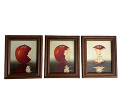 Vintage Mid Century Surrealist Apple Bite Progression Oil Paintings Set 3 Iona