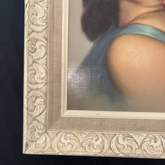 Vintage 1971 Portrait Oil Painting Brunette Woman w/Blue Eyes Signed M. Witt