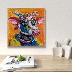 Cosmic Bovine 12×12 Modern Abstract Original Painting Canvas Cow Art SWhite
