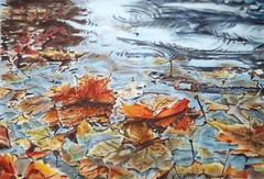 MAPLE LEAVES AUTUMN Original Modern Artwork Painting Landscape 23×34 Signed Gift
