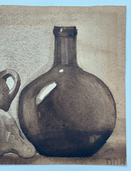 DOHAN ANTIQUE 1937 ORIGINAL ART WATERCOLOR PAINTING POTTERY SQUASH POT BOTTLE