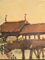A.Marc ,Nicolas Markovitch Watercolor Painting Lithograph SWISS SCENES PAIR SEE