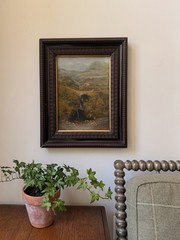 Antique English School Landscape Oil Painting Victorian Mountain Stream Framed