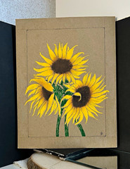 Original Realism Sunflower Floral Painting on Recycled Board, Unframed 8.5”x11”