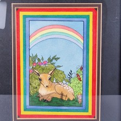 Vintage Fawn Fairy and Rainbow Watercolor Illustration by Cheyenne 1979