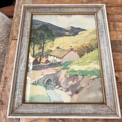 Vintage Frank Neville Framed Watercolor Lithograph Tranquil Rural Landscape