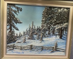 Beautiful Textured Vintage Winter Snow Landscape Oil Paint Signed Husshey 90