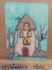 ACEO ATC Whimsical Fantasy Wizard house painting new 3.5″ x 2.5″ myfancy