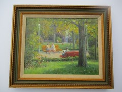 VINTAGE REGIONALISM PAINTING LANDSCAPE PARK WITH PEOPLE LISTED IMPRESSIONIST
